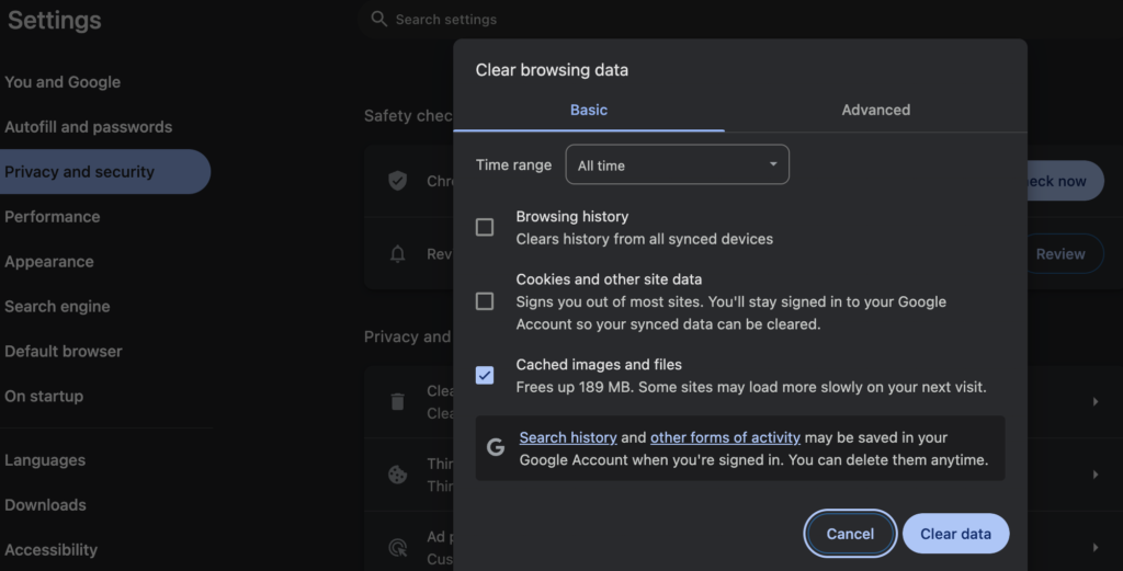 Clearing Browser Cache Google desktop screenshot